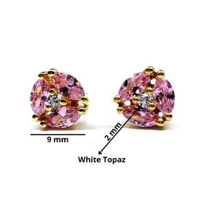 Designer 925 Sterling Silver Gold Plated Pink Tourmaline Gemstone Affordable Vintage Style <b>Studs</b> Earrings - Product Image 2