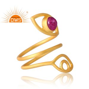 แหวนพลอยทับทิมย้อมสีธรรมชาติ18K ชุบทอง18K ดีไซน์ทันสมัยเครื่องประดับอัญมณี - Product Image 4