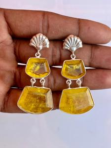 Pendiente hecho a mano de zafiro amarillo de Plata de Ley 925 hermoso pendiente de mujer. - Product Image 2