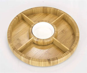 Plateau de service en copeaux et trempette de bois d'hévéa finition naturelle - Product Image 1