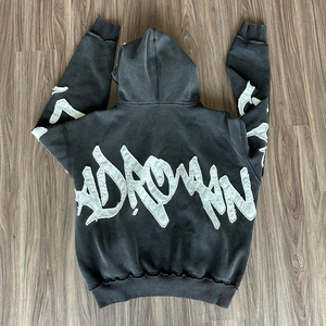 400GSM 100%Cotton Hoodie Heavyweight Vintage Street Wear with Embroidered Winter Printed Design Comfortable - Product Image 2