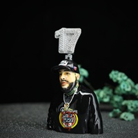 Kalung Pria 3D Hip Hop untuk Pernikahan/Pertunangan, Berlian Moissanite VVS Potongan Brilian, Lapis Emas Perak Enamel, Liontin 2 Inci