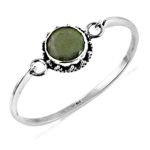 Bracelet jonc en argent 925 fin avec pierre verte pour femme, à porter au quotidien - Product Image 2