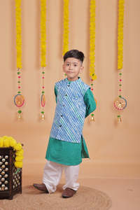 Pijama moderno de algodón para niños Kurta con media chaqueta para bodas y fiestas para exportación (1-12 años) - Product Image 2