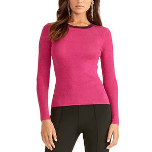 Suéter Metálico con Ribete para Mujer Rachel Roy, Estilo Vintage, Casual, Transpirable, Tejido Fino, Color Rosa, Talla Extra Grande, para Otoño e Invierno - Product Image 1