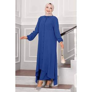 Ensemble hijab 2 pièces pour femme Aerobin, col boutonné, bleu marine, Turquie - Product Image 2