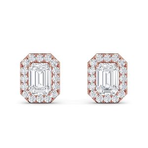 1.5ct Lab Grown Diamond Emerald and Round Cut Halo <b>Stud</b> <b>Earring</b> in 14K Rose Gold for Women Fine Jewelry - Product Image 1