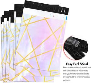 Bolsas de polietileno 25x33cm con cierre autoadhesivo, impermeables, resistentes a desgarros, duraderas, 2.3M, color morado con líneas geométricas doradas - Product Image 3