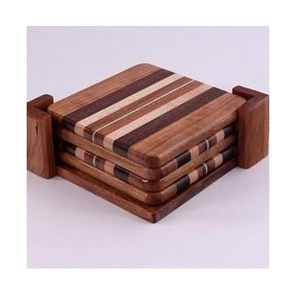 Wooden Carved Tea Coaster <b>Set</b> Walnut Round Mat Pads Table Accessories for Home & Office - Product Image 1