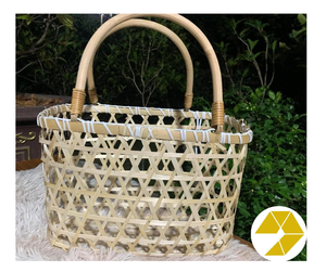 Panier à pique-nique en bambou naturel Panier à pique-nique en bambou fabriqué à la main du Vietnam, idéal pour les pique-niques, le stockage des fruits et les sorties estivales - Product Image 1