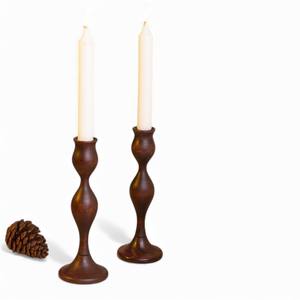 Tall Handcrafted Dark Wood <b>Taper</b> <b>Candle</b> <b>Holder</b> Pair With Elegant Carved Silhouette Design For Classic Home Styling - Product Image 6