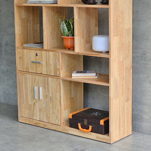 KTB68145 ชั้นวางของตกแต่งพร้อมลิ้นชัก 100x30x180 ซม. ไม้ยางพารา แบบตั้งพื้น สำหรับติดตั้งในห้องนั่งเล่น - Product Image 5