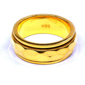 925 Sterling Silver Unisex <b>Spinner</b> <b>Ring</b> Unique Hammer Texture Style Classic Fashion Gold Plated for Engagement - Product Image 3