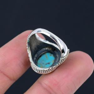Boho Style 925 Sterling Silver <b>Turquoise</b> Gemstone Bezel Setting Rhodium Plated <b>Ring</b> Jewelry Handmade Women's Wedding Party Gift - Product Image 6