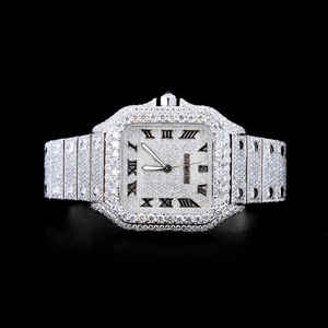 Reloj de Diamante Moissanite Cultivado en Laboratorio de la Mejor Calidad, Claridad VVS, con Incrustaciones de Diamantes, Elegante Reloj de Lujo de Acero Inoxidable - Product Image 1