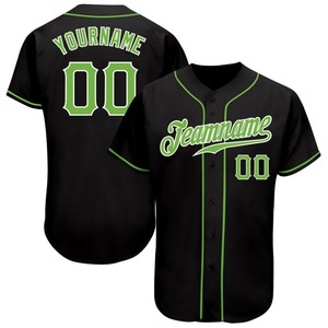 Camiseta de béisbol auténtica negra neón verde-blanca personalizada ropa de equipo personalizada superventas - Product Image 1