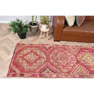 2.6x11.2 ft Rug, Vintage Turkish Rug, <b>Red</b> Herki <b>Wool</b> Rug - Product Image 2