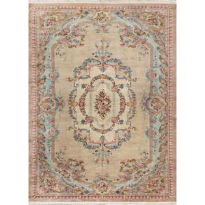 Tapis en laine noués à la main Pechino Ivory, style Tabriz classique, pour salon, chambre à coucher, motifs rectangulaires médaillon, 12x19'6 pi - Product Image 1