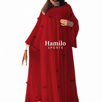 Nouvelle Arrivée Abaya Femme Ample à Taille Souple, Mini Châle à Col Large, Sans Manches, Respirante, Modeste, avec Nœud Décoratif