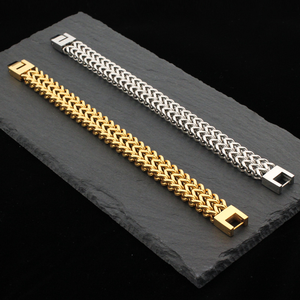 H2 Jewelry E0006 Kalın Paslanmaz Çelik Çift Sıralı Omurga Bileklik Erkekler İçin Altın ve Çelik Renkleri - Product Image 2