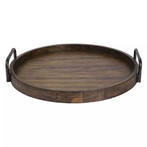 Precio al por mayor, bandeja redonda de madera de mango con asas de metal, bandeja decorativa para servir para comedor y sala de estar - Product Image 3