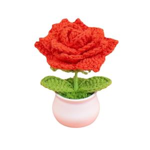 Planta en Maceta de Algodón Tejida a Crochet Hecha a Mano y Adorno de Coche de Escritorio con Técnica de Tejido Cruzado de Rosas, Regalo de San Valentín - Product Image 5
