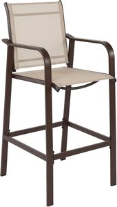 Ensemble <span class=keywords><strong>de</strong></span> <span class=keywords><strong>2</strong></span> tabourets <span class=keywords><strong>de</strong></span> bar d'extérieur pour patio, chaises d'extérieur à dossier haut avec accoudoirs et repose-pieds, chaises avec tissu respirant - Product Image 2