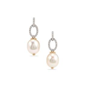 Pendientes de perlas cultivadas del Mar del Sur de 8 mm con circonita blanca en oro de 9 quilates - Product Image 3