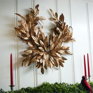 Luxury Metal Christmas <b>Wreath</b> Fall <b>Decoration</b> Artificial Copper Leaf Wall Art Wholesale Festive Door <b>Wreath</b> for Home and Wedding - Product Image 2