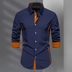 Camisa de algodón 2025 para hombre, camisa de manga larga de Color sólido de alta calidad para hombre, camisas informales con cuello vuelto de primavera para hombre, Top de viaje - Product Image 4