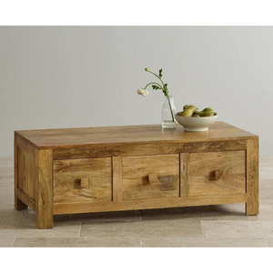 Mesa de centro de madera de mango macizo tradicional india con seis cajones hecha a mano y ecológica para uso doméstico en la sala de estar - Product Image 1