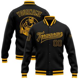 Custom Black Red-White Bomber Full-Snap Varsity Letterman Jacket Vintage Style <b>Fleece</b> Varsity Jacket with V-Neck Collar Winter - Product Image 1