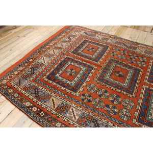 Tapis turc vintage, grand tapis de 6,6 x 9 pieds, tapis en laine rouge et bleu à pois - Product Image 4