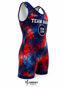 SINEWY SPORTS Singlet de lutte personnalisé pour homme, sublimation, ajusté, extensible, imprimé rouge et bleu, évacuation de l'humidité, respirant, séchage rapide - Product Image 6