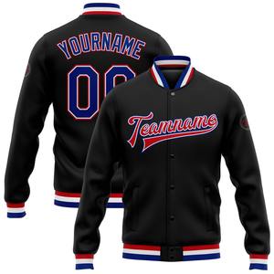 Vente en gros dans l'industrie directe de bombardier décontracté d'hiver personnalisé bleu clair blanc veste à capuche Varsity Letterman à snap complet - Product Image 4