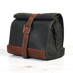 <b>Lunch</b> <b>Bag</b> Box School Waxed Canvas and Leather With Long Strap Gift Back to School LCLB-0012 - Product Image 3