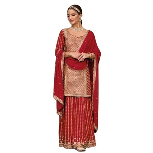 New Latest Wholesale Premium <b>Silk</b> With Heavy Embroidery Work Kurti With Embroidery Work Plazo With Embroidery Work Duppatta - Product Image 1