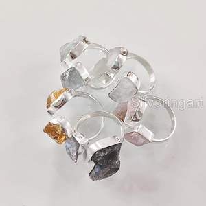 Anillo de Piedras Preciosas en Bruto para Mujer, Piedra Lunar Natural, Labradorita, Granate, Citrino, Joyería de Plata de Ley 925 - Product Image 6