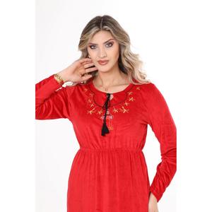 Abito in velluto ricamato con colletto bordeaux da donna - Product Image 4