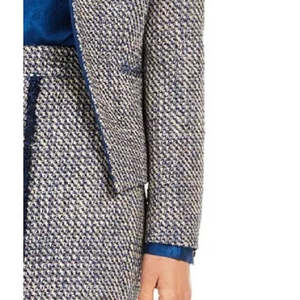 Blazer Lungo Asimmetrico in Tweed da Donna Calvin Klein Blu Tinta Unita in Tessuto di Lana Taglia 14 - Decorazione con Bottoni Ricamati - Product Image 3