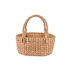 Modern Elegant Water Hyacinth <b>Bamboo</b> Wood & Fabric <b>Basket</b> Laundry Room Storage Organizing Kitchen Home Use Multi Purpose Stylish - Product Image 2