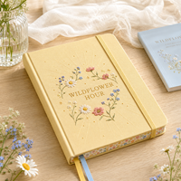 Carnet LABON personnalisé A5 à fleurs sauvages, couverture rigide en lin brodé, carnet à points, suivi d'habitudes, planificateur de gratitude, cadeau pour le bureau