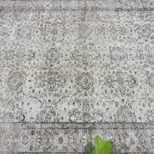 พรมวินเทจ, พรมตุรกีขนาด 5.7x9.6 ฟุต, พรมขนสัตว์ลายดอกไม้สีเทา - Product Image 5