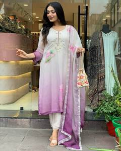 Pure Organza Taby brodé Bollywood Kurta ensemble pour femmes Chanderi bas Organza Dupatta pour fête mariage porter indien Salwar - Product Image 1