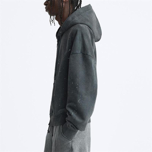 Sudadera con capucha extragrande de diamantes de imitación para hombre, ropa de calle de mezcla de algodón de primera calidad, Sudadera con capucha personalizada desteñida y ajustada con cremallera - Product Image 5