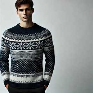 Pull en maille d'hiver pour homme, 100% laine, broderie jacquard, col rond, faible MOQ, personnalisation de votre design - Product Image 1