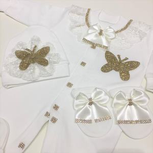 Conjunto de Mameluco para Bebé Niña de Alta Calidad al por Mayor, 100% Algodón, Tejido de Punto, Manga Larga, Cierre de Botones, Aplique de Mariposa Personalizado - Product Image 2