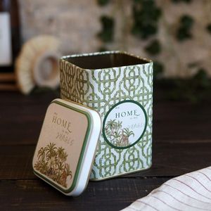 Boîte Métallique Carrée 0.5L 75x75x102mm Couvercle Glissant Recyclable Jungle Tropicale Design-un Paradis Luxueux pour Nature Menthe Biscuit Candy - Product Image 3