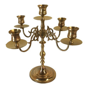 Support de candélabre à 5 bras en aluminium plaqué laiton de qualité supérieure, magnifique porte-bougie décoratif en métal pour la décoration de mariage - Product Image 3