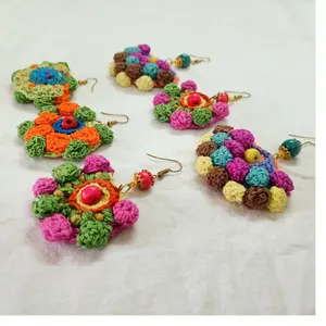 custom made multi colored crochet theme earrings handmade in colorful colors ideal for jewelry designers